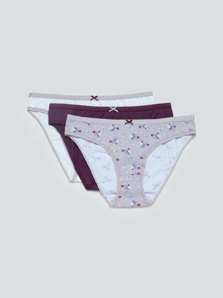 Wunderlove Burgundy Bikini Briefs Pack of Three