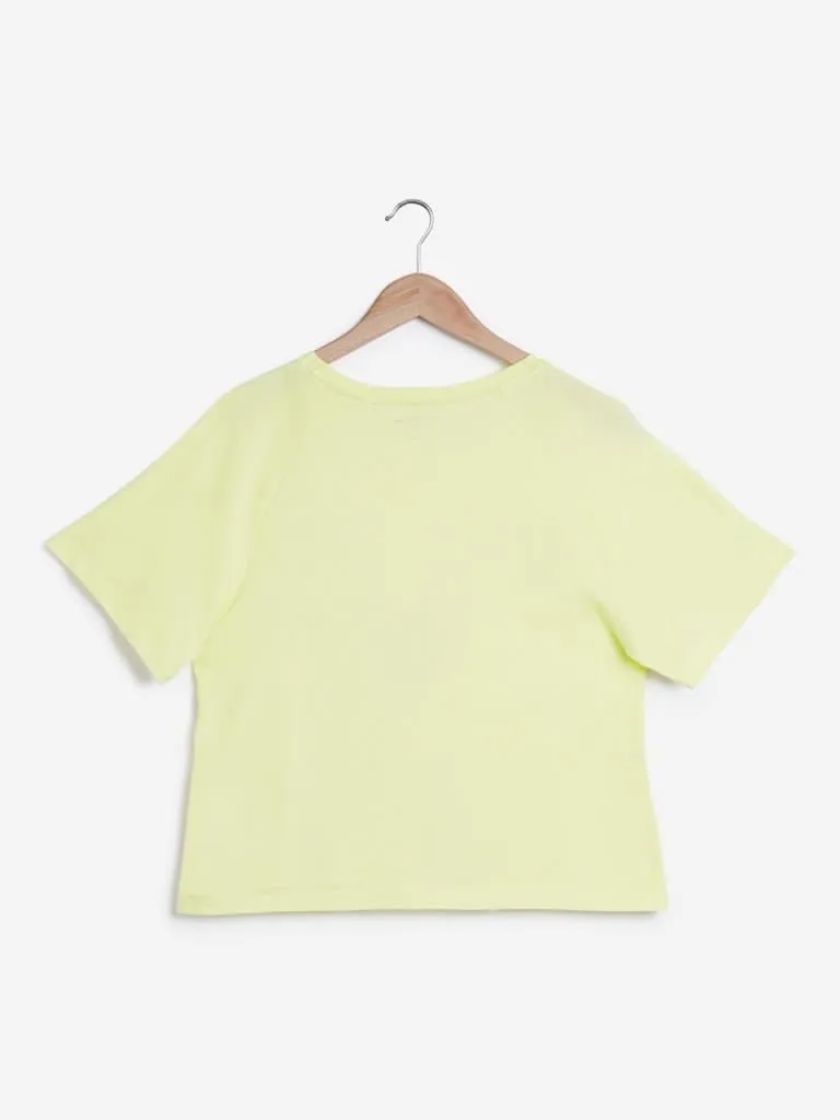 Wunderlove Light Yellow Text Printed T-Shirt