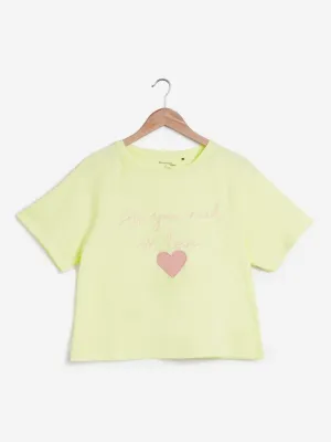 Wunderlove Light Yellow Text Printed T-Shirt