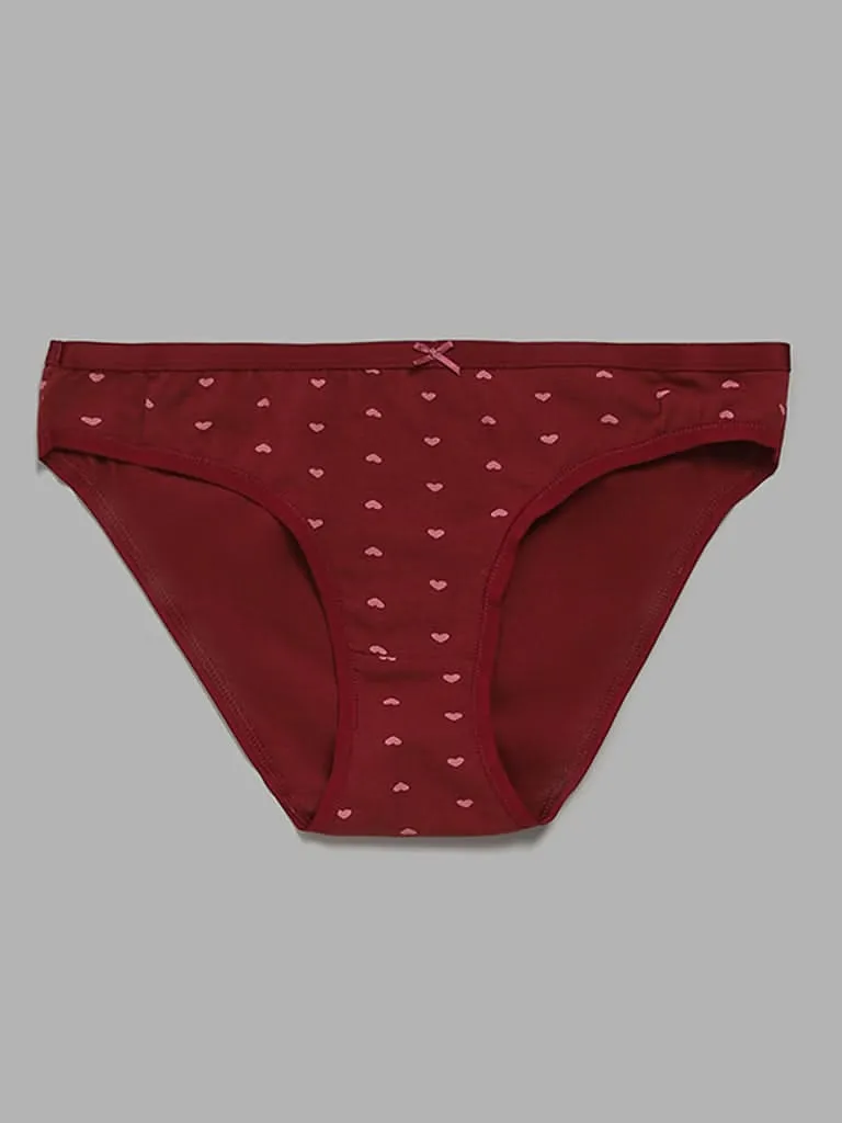 Wunderlove Maroon Printed Bikini Briefs - Pack of 3