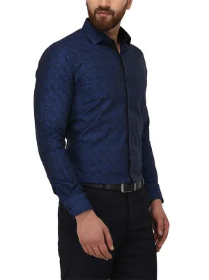 Wyre Navy Blue Slim Fit Party Wear Shirt