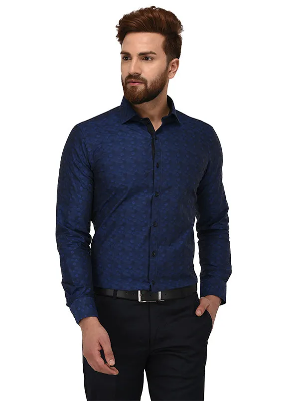 Wyre Navy Blue Slim Fit Party Wear Shirt