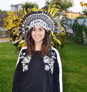 X35 S32-Yellow and shinning green feather Headdress