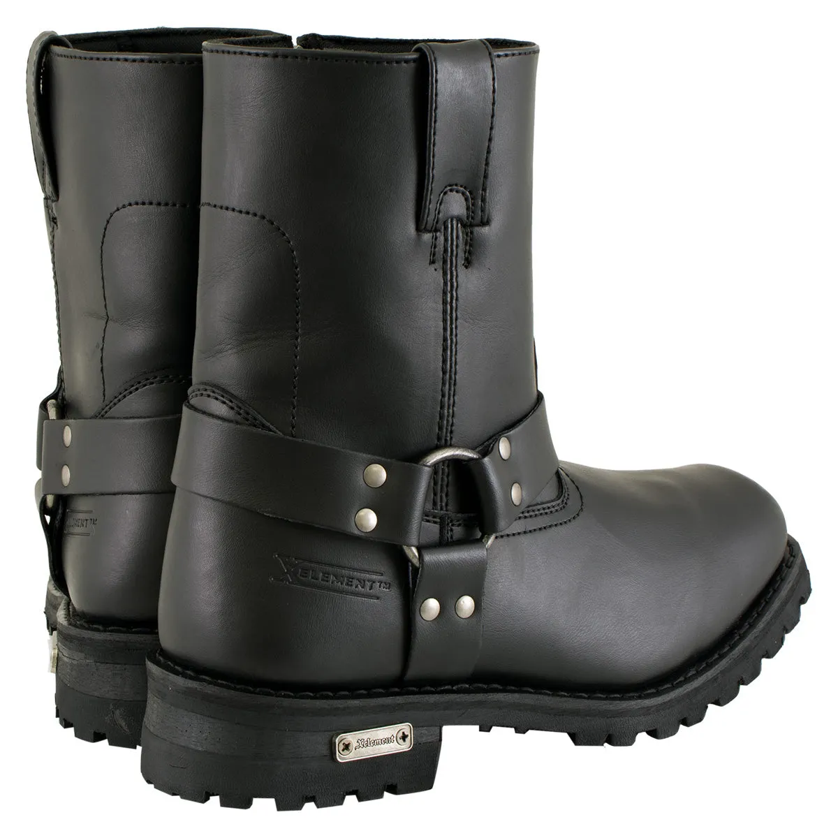 Xelement 1502 Men's Killa Classi Harness Premium Black Leather Motorcycle Rider Boots w/ Zipper Closure