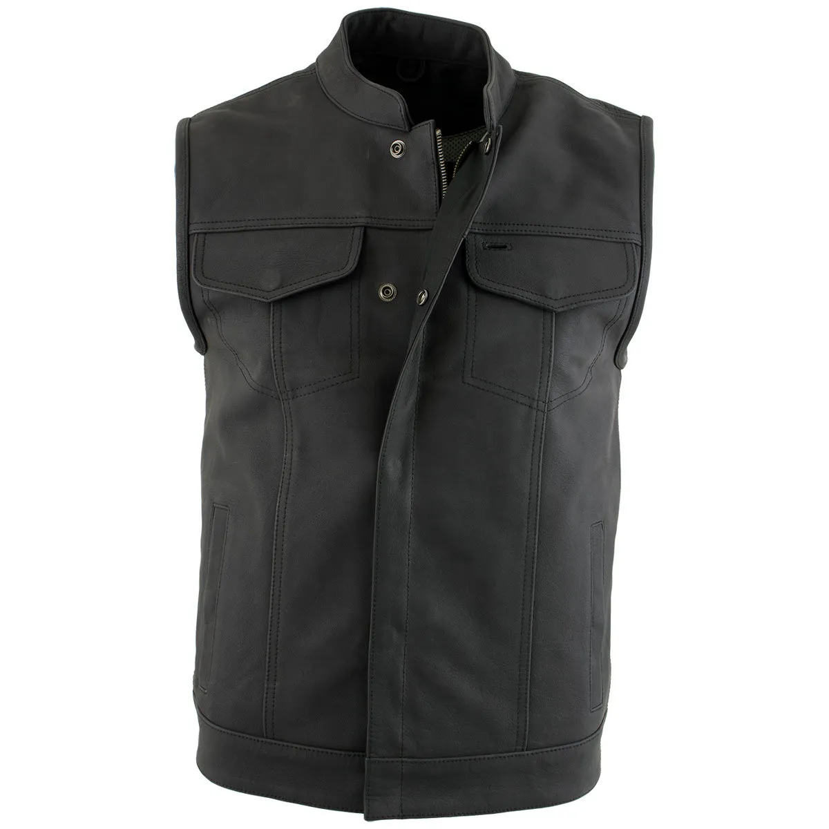 Xelement XS13001 Men's 'Barrage' Flat Black Leather Motorcycle Club Style Riding Biker  Vest