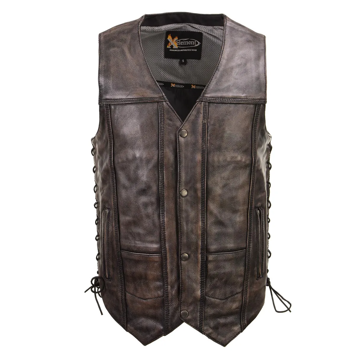 Xelement XS3540 Men's 'Wreck' Distressed Brown Multi-Pocket Motorcycle Biker Rider Leather Vest