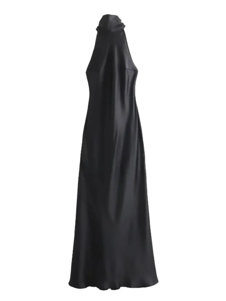 Xiria - Satin silk halterneck dress