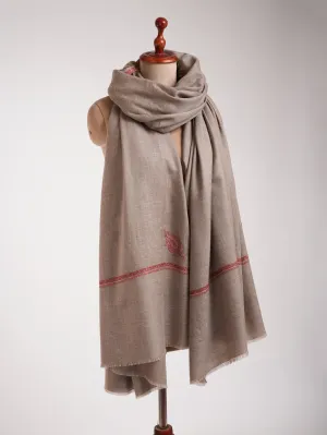 XL Grey Sozni Embroidered Pure Pashmina Shawl