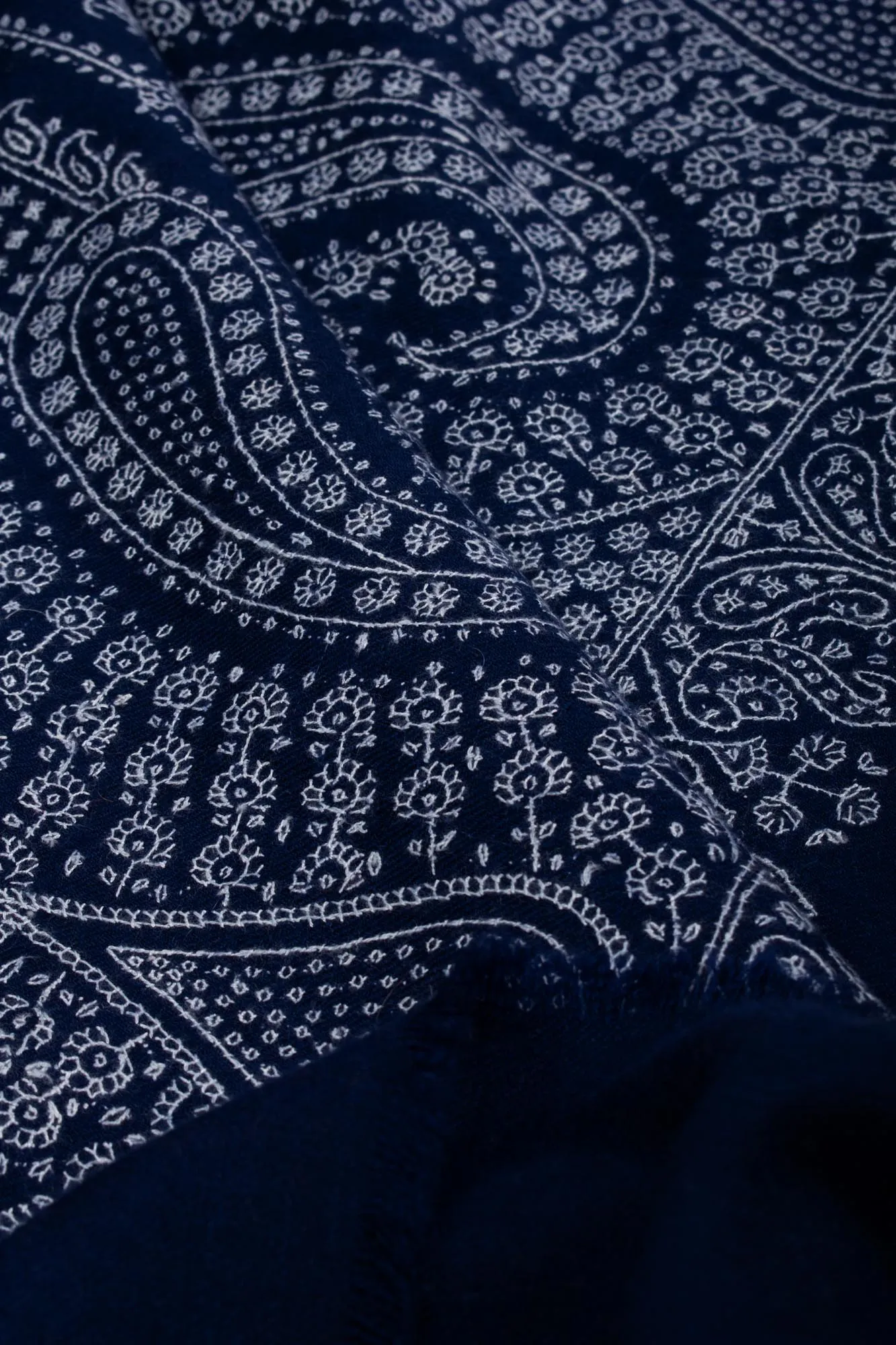 XL Prussian Blue Pashmina Wrap with Palla Embroidery - SAIDPUR