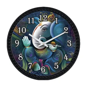 Xtore Ganesh Ji Modern Versatile Minimal Wall Clock | Stylish Timepiece | Beautiful Round Dial | for Home, Office - Black