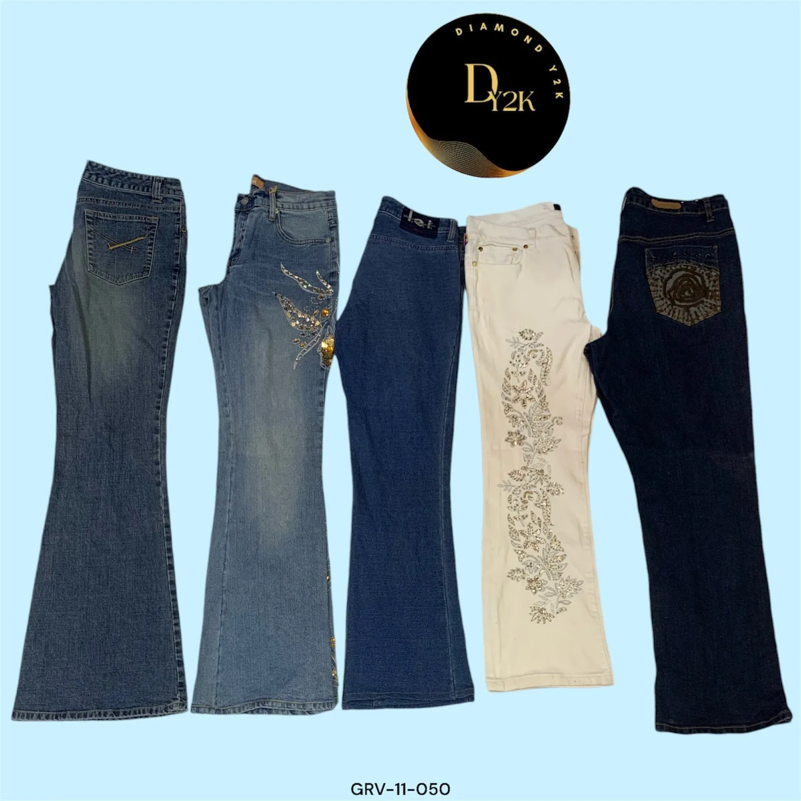 Y2K Embroidery Flare Jeans - Bold & Vintage (GRV-11-050)