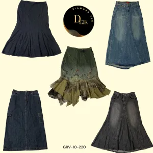 Y2K Inspired Green Long Denim Skirt (GRV-10-220)