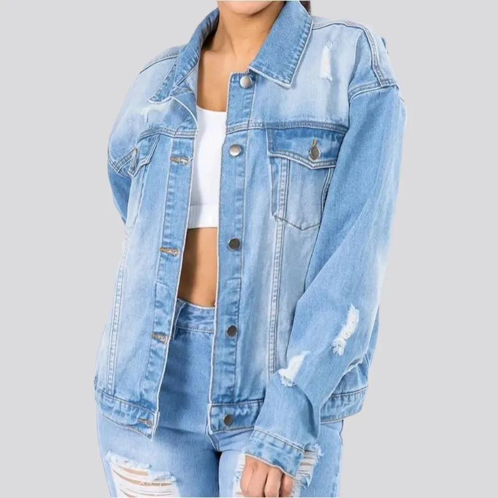 Y2k palms-print denim jacket for ladies