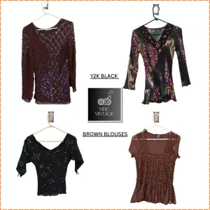 Y2K POLY MESH BLOUSES (BLACK & BROWN) - 10 PCS