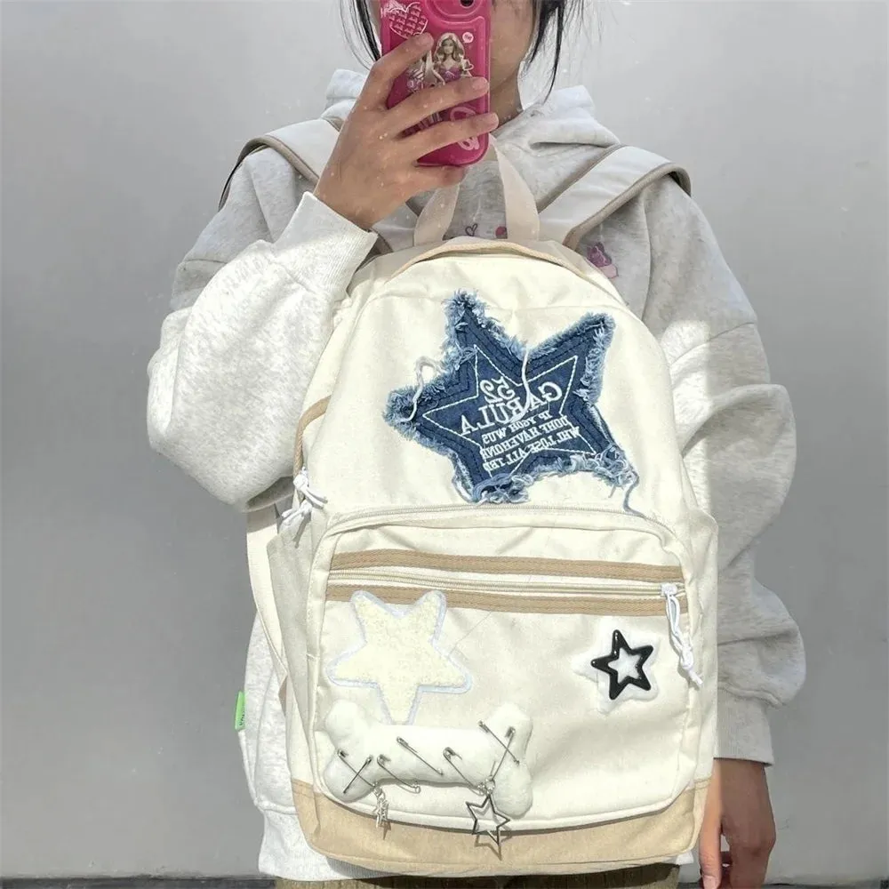 Y2K Women's Backpacks Star Pattern girls Schoolbag Casual Travel Backpack Large Capacity Student Schoolbag Denim Shoulder Bag