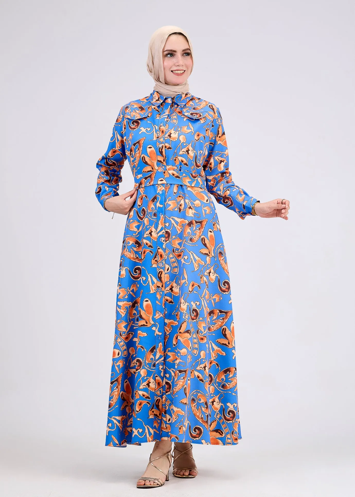 Yasira Vibrant Modest Crepe Maxi Dress with Elegant Pattern