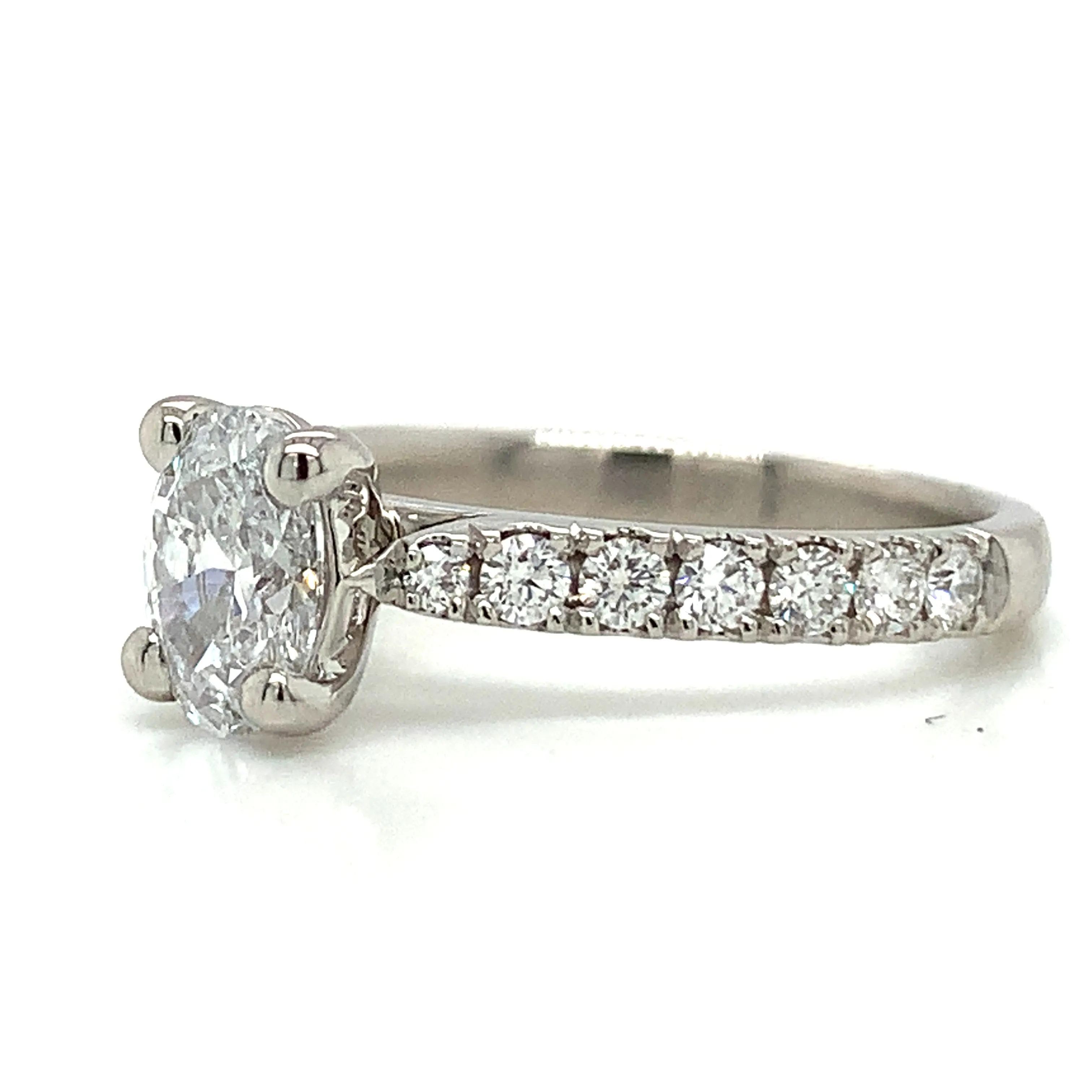 Yasmin - Platinum 1.01ct Laboratory Oval Diamond Engagement Ring with Castle Set Shoulders