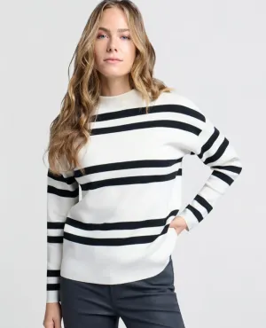 Yaya Chalk White Stripe High Neck Knit