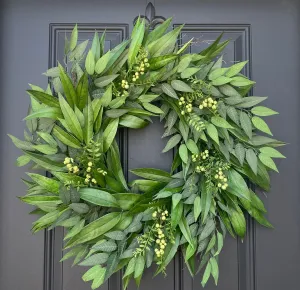 Year Round Forest Green Willow and Bay Leaf Wreath