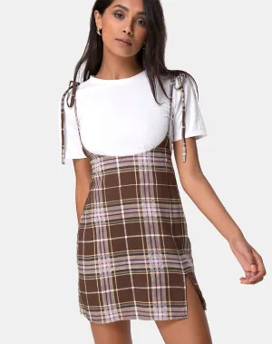 Yelca Mini Dress in Tartan Brown