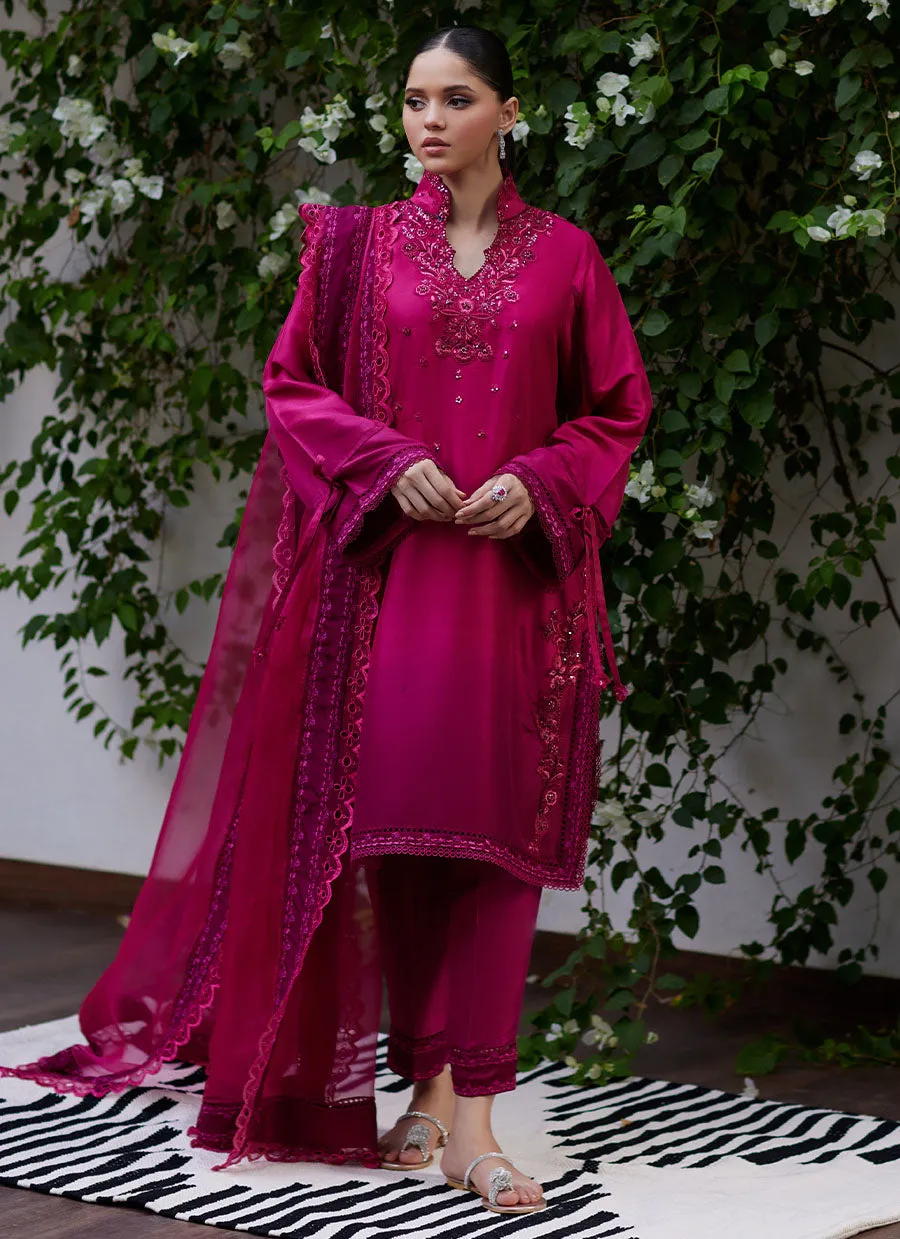 Yeliza Raspberry Ombre Raw Silk Shirt and Dupatta