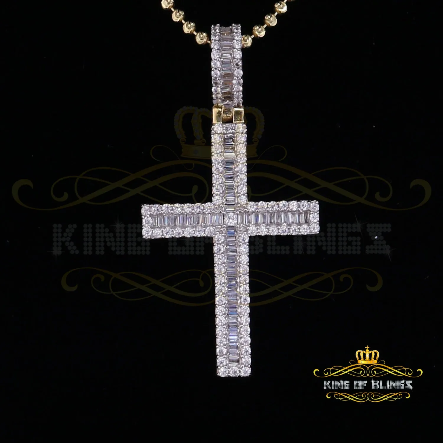 Yellow 925 Sterling Silver Baguette Cross Pendant with 3.22ct Cubic Zirconia