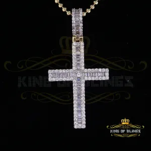 Yellow 925 Sterling Silver Baguette Cross Pendant with 3.22ct Cubic Zirconia