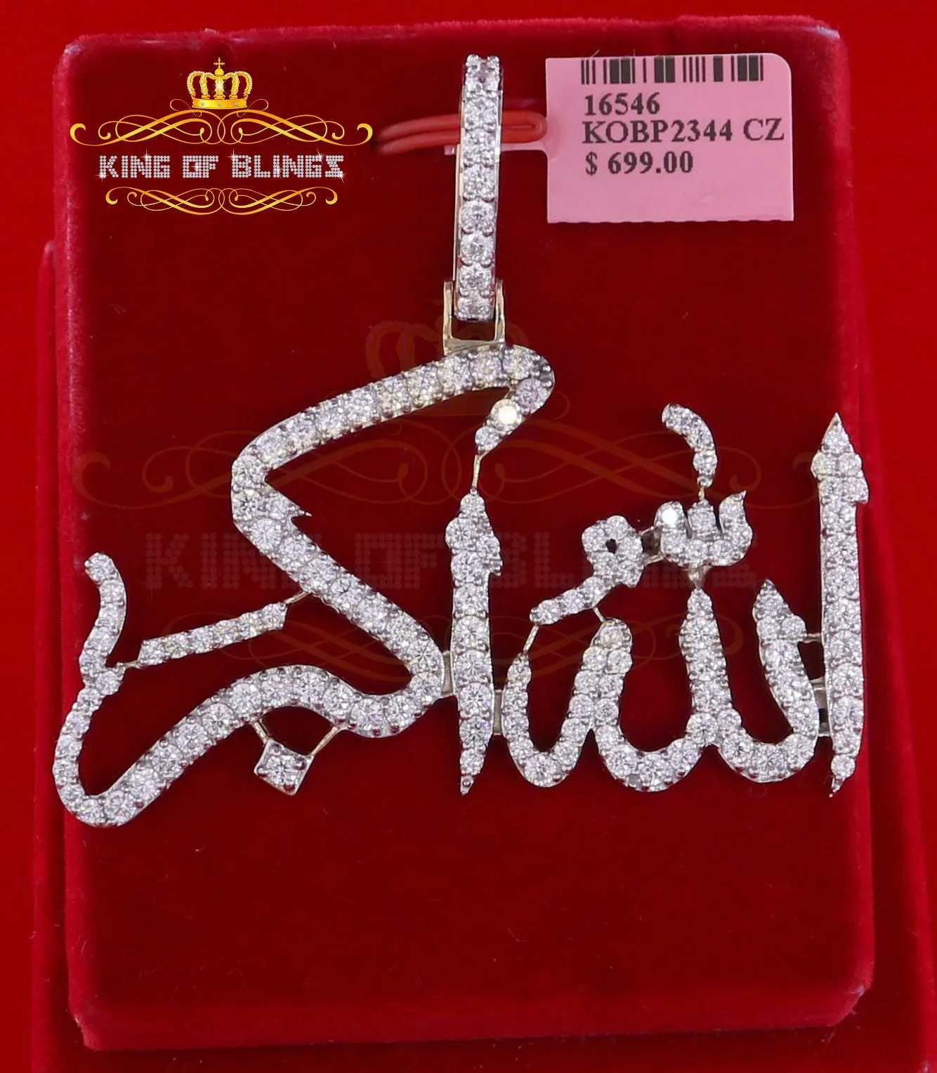 Yellow Allah hu-Akbar 925 Sterling Silver Pendant with 3.35ct Cubic Zirconia