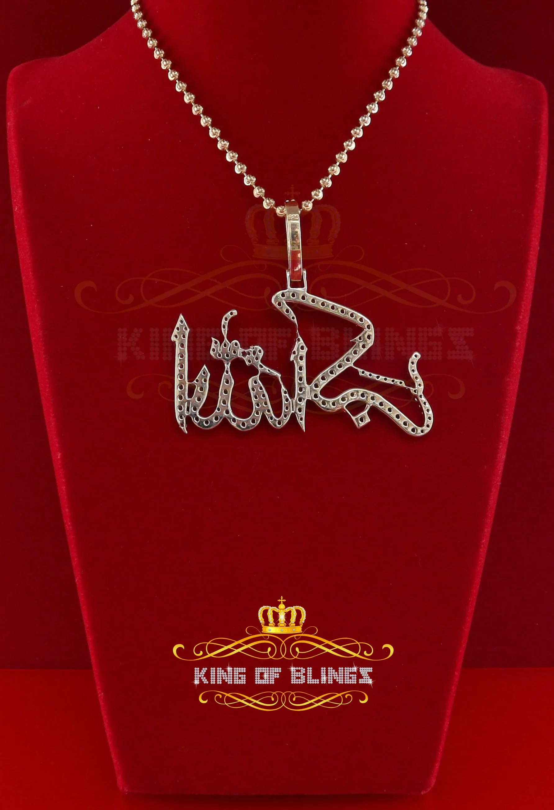 Yellow Allah hu-Akbar 925 Sterling Silver Pendant with 3.35ct Cubic Zirconia