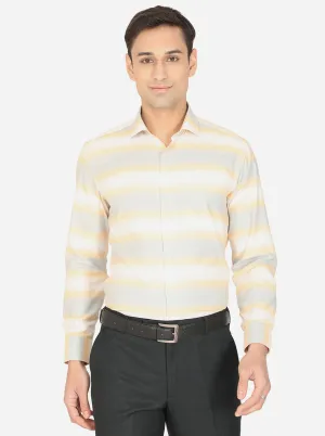 Yellow & Grey Striped Slim Fit Formal Shirt | Greenfibre