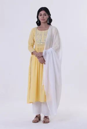 Yellow & White Cotton Block Printed Dupatta