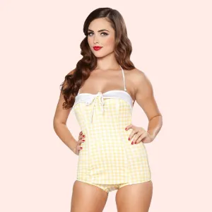 Yellow & White Gingham One Piece with Piping Size 4 (XXS) ~Was $79