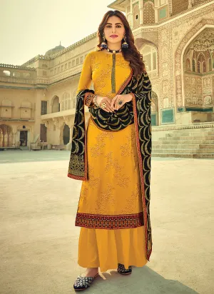 Yellow And Black Multi Embroidered Palazzo Suit