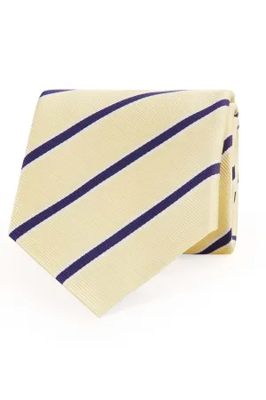 Yellow and blue striped silk hand made tie