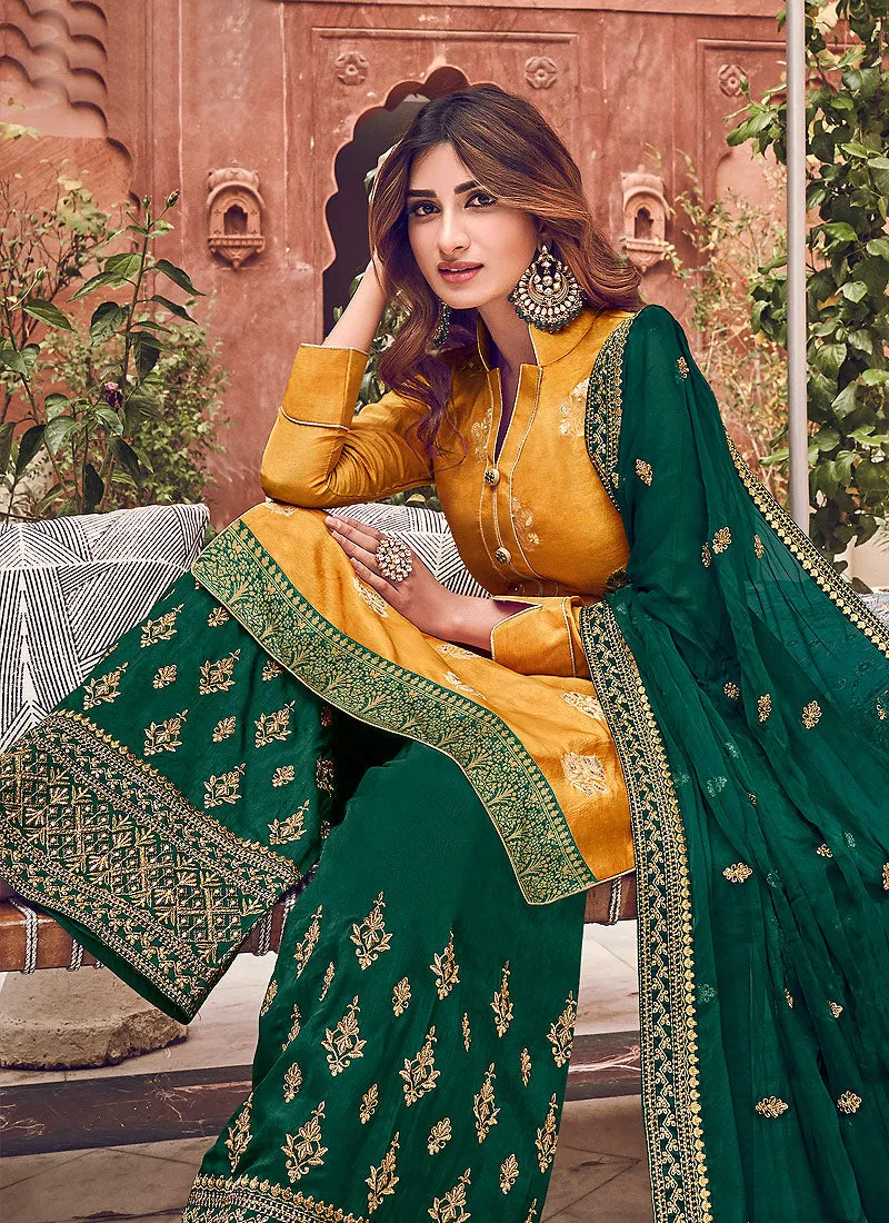 Yellow And Green Designer Palazzo Suit