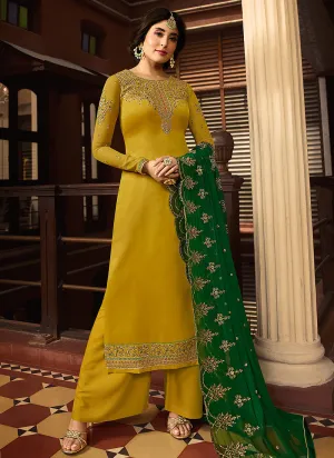 Yellow And Green Multi Embroidered Designer Pakistani Palazzo Suit