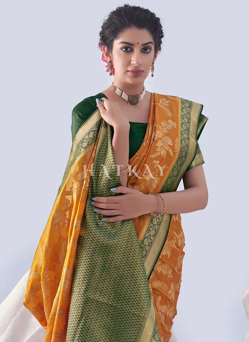 Yellow And Green Paithani Silk Saree