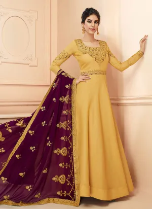 Yellow And Maroon Traditional Anarkali Suit