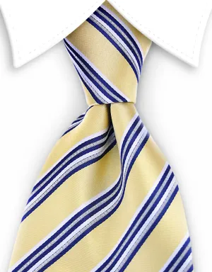 Yellow and Navy Blue Striped Extra Long Tie