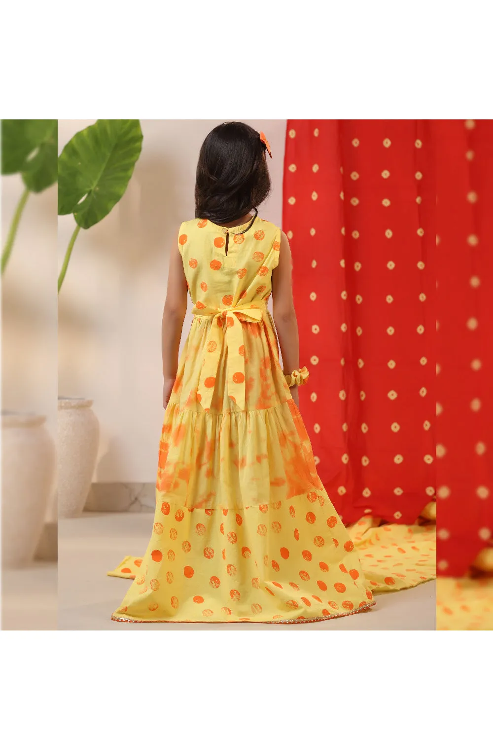 Yellow And Orange Printed Cotton Long Dress