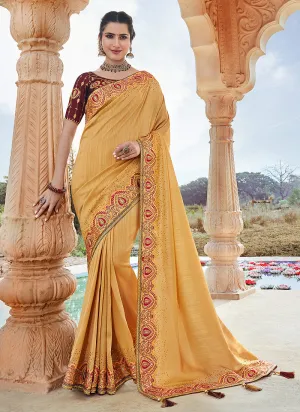 Yellow And Red Multi Embroidered Saree