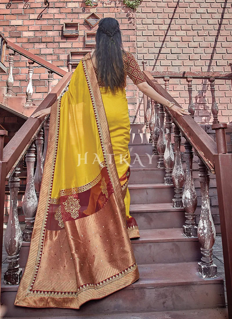 Yellow And Red Traditional Silk Saree