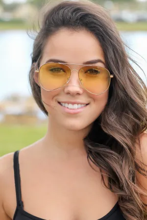 Yellow Aviators with Gold Frame