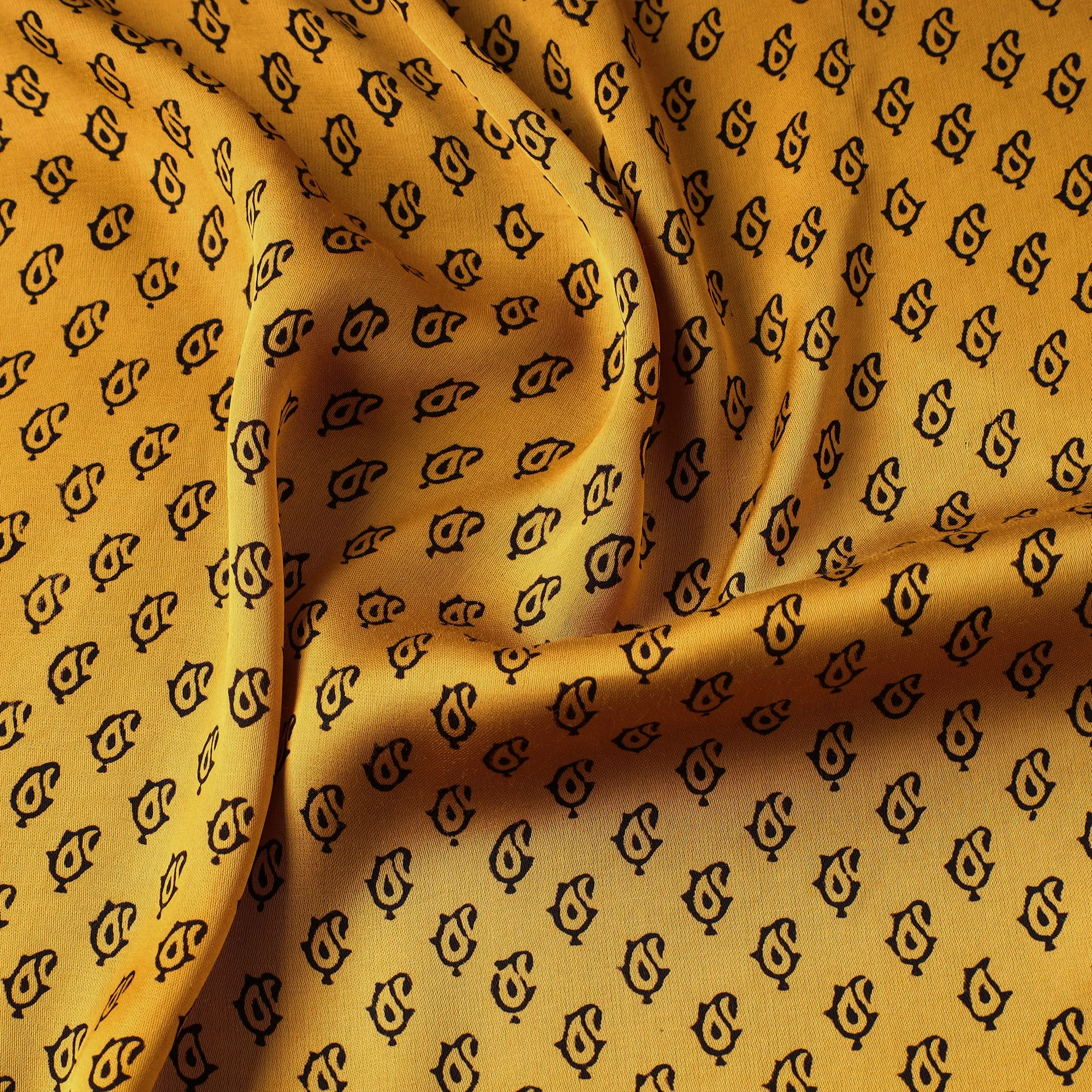 Yellow - Bagh Block Printed Modal Silk Fabric