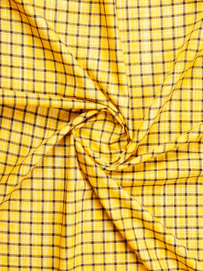 Yellow Black Checks Handwoven Organic Cotton Fabric 44 Inch Width