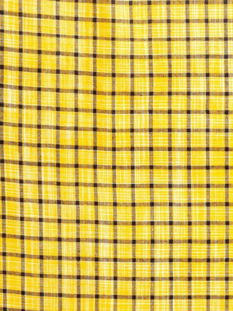 Yellow Black Checks Handwoven Organic Cotton Fabric 44 Inch Width