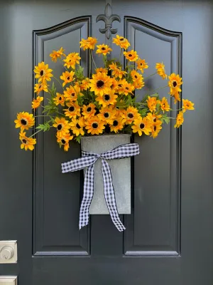 Yellow Black-Eyed Susan Bucket Wreath