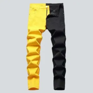 Yellow black slim men's jeans