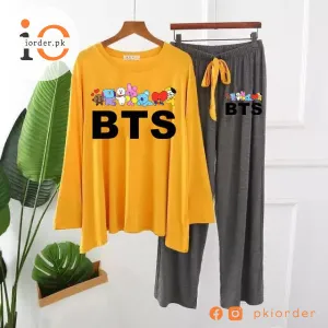 Yellow BTS and Cartoons Printed Loungewear