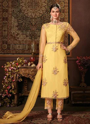 Yellow Bunch Embroidered Pakistani Pants Suit